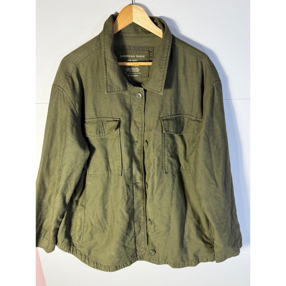 American Eagle Olive Green Military Field Jacket Utility Shacket XL 41-1813